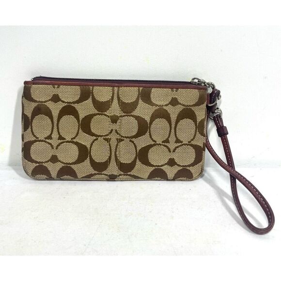 Coach Signature Canvas & Purple Leather Striped Wristlet - Picture 3 of 4